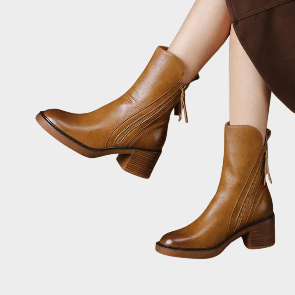 Gabriella - Comfortable Leather Ankle Heeled Boots-15520006373749-Mirella Fiore