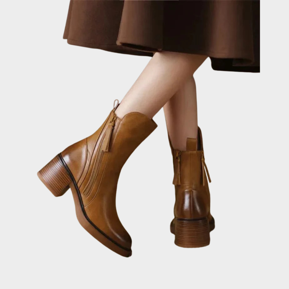Gabriella - Comfortable Leather Ankle Heeled Boots-15520006373749-Mirella Fiore