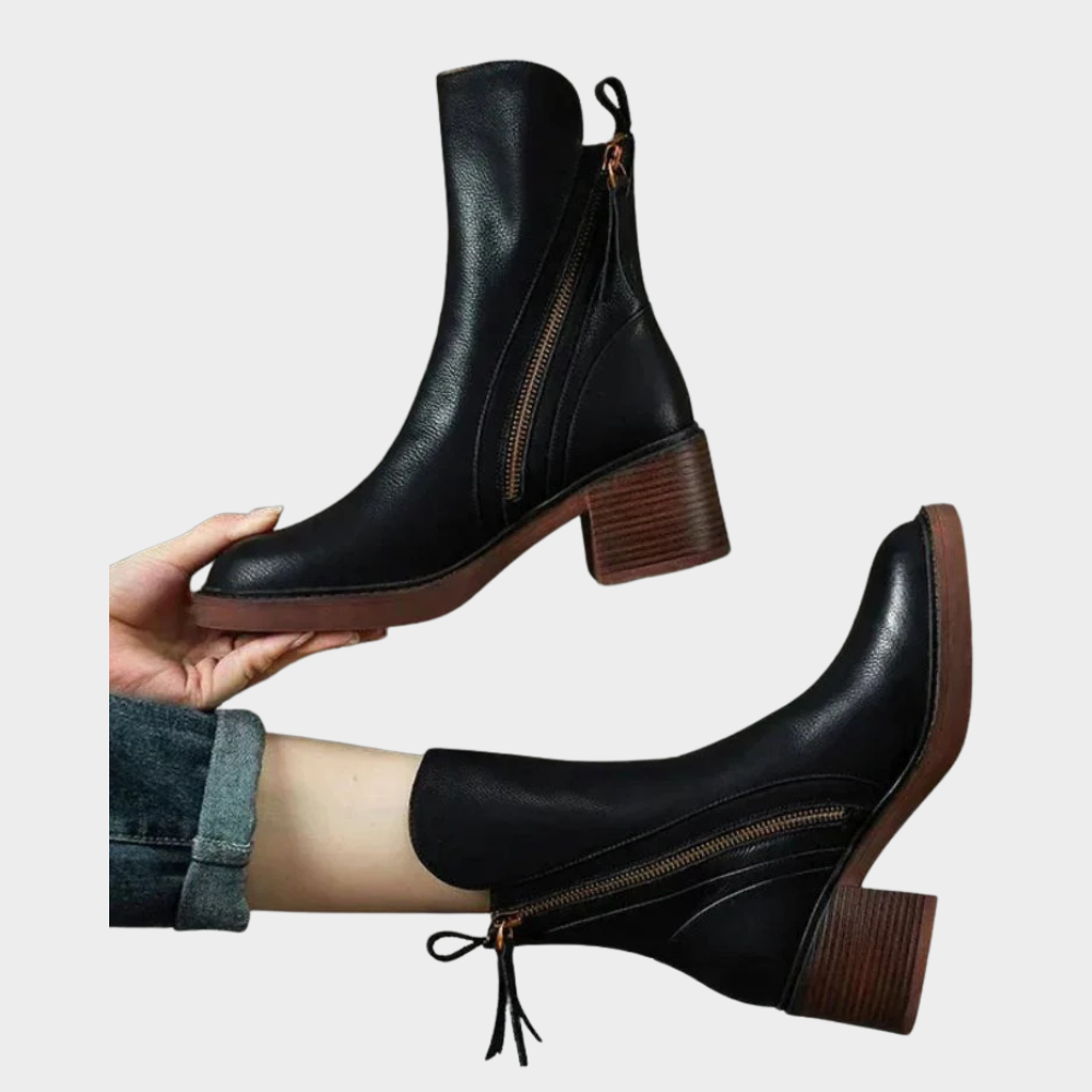 Gabriella - Comfortable Leather Ankle Heeled Boots-15520006373749-Mirella Fiore
