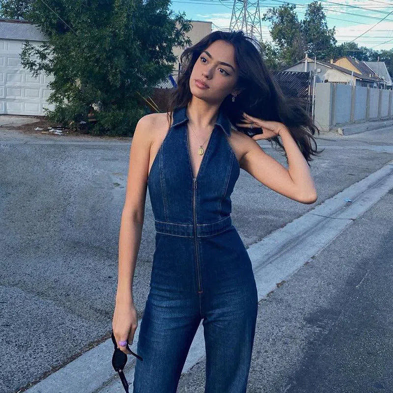 Gabrielle – V-neckline – Denim jumpsuit-15133676437877-Mirella Fiore