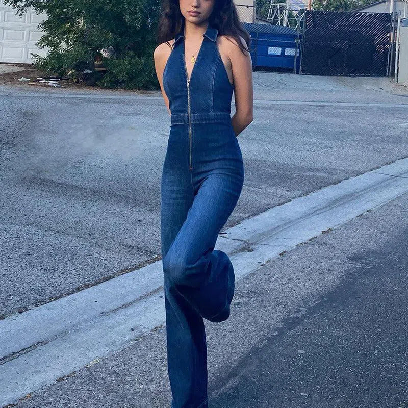 Gabrielle – V-neckline – Denim jumpsuit-15133676437877-Mirella Fiore