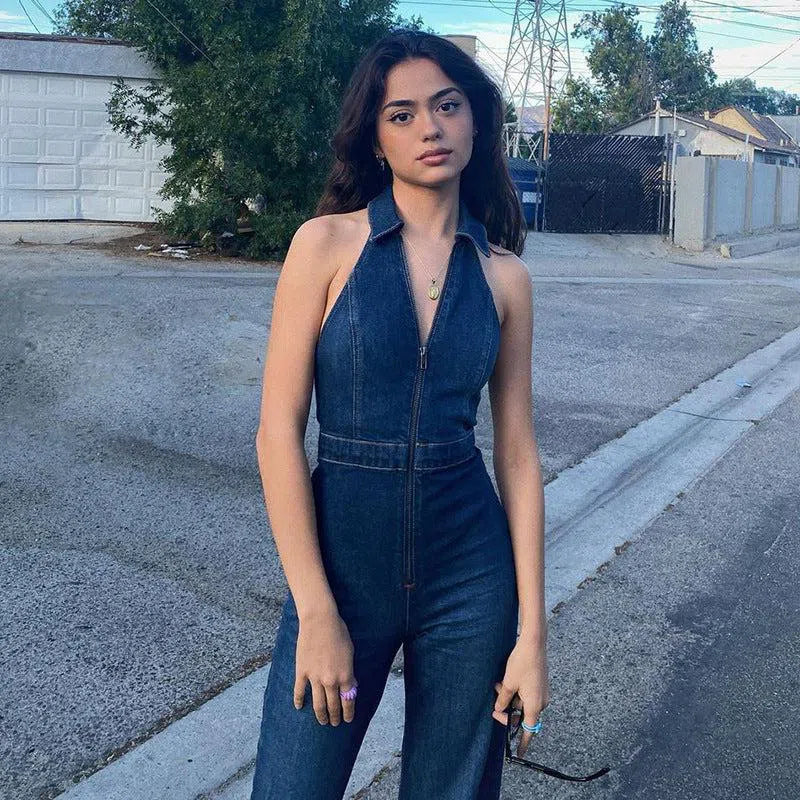 Gabrielle – V-neckline – Denim jumpsuit-15133676437877-Mirella Fiore
