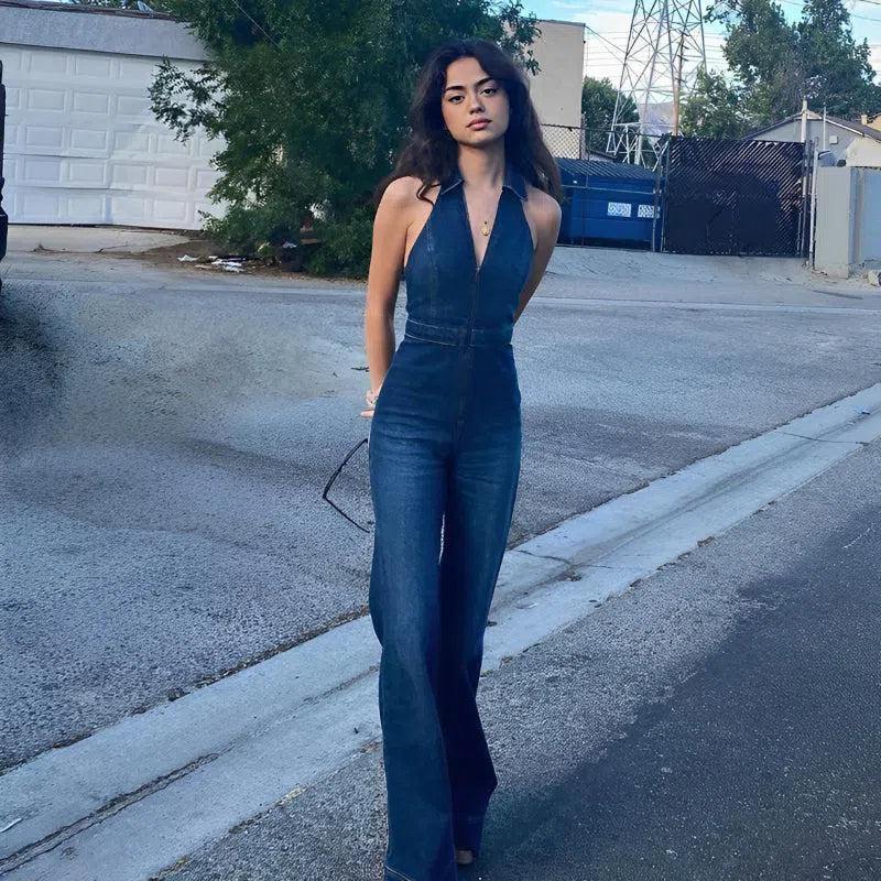 Gabrielle – V-neckline – Denim jumpsuit-15133676437877-Mirella Fiore
