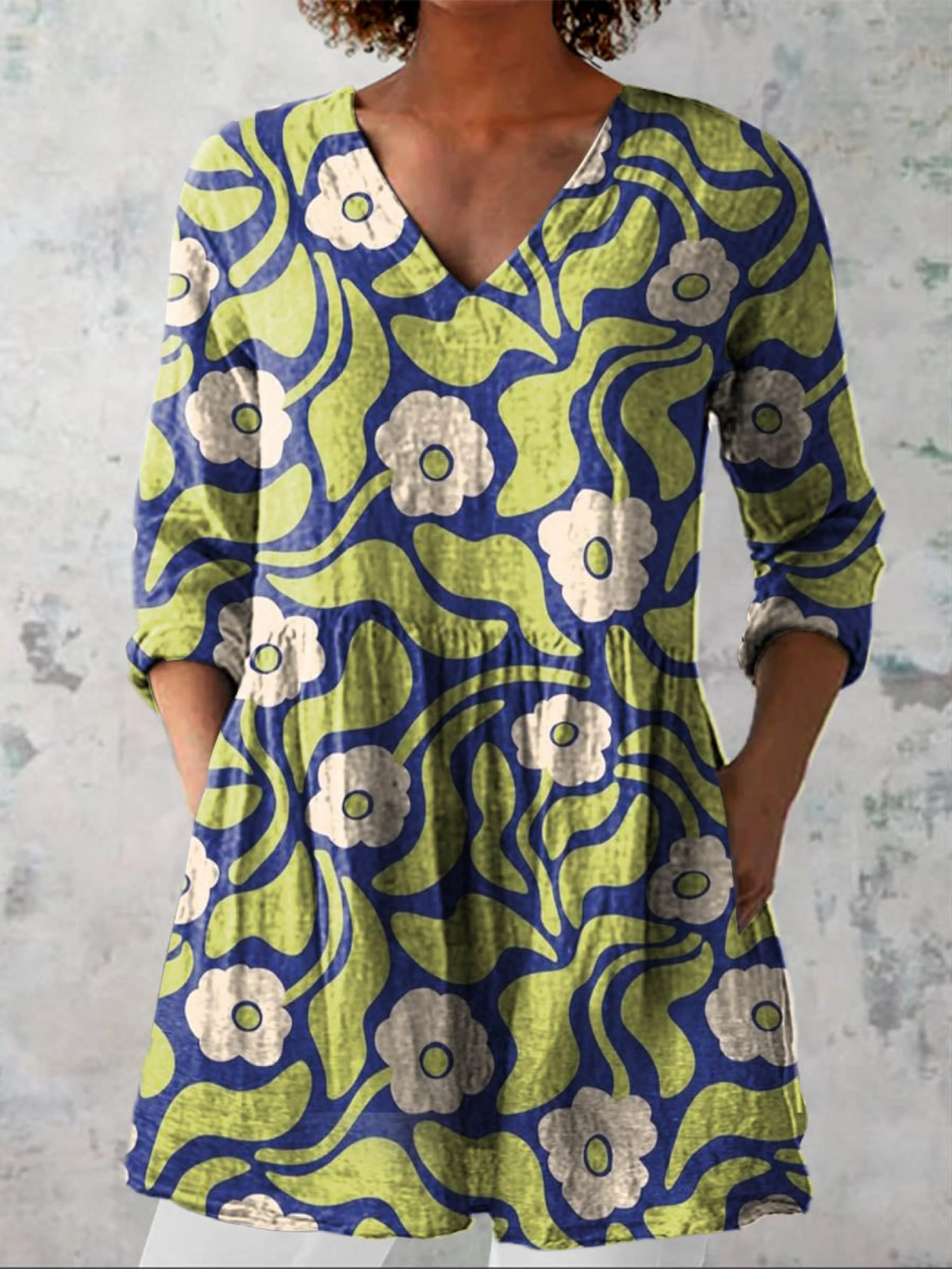 Galina - Long V-Neck Shirt-15550825070965-Mirella Fiore