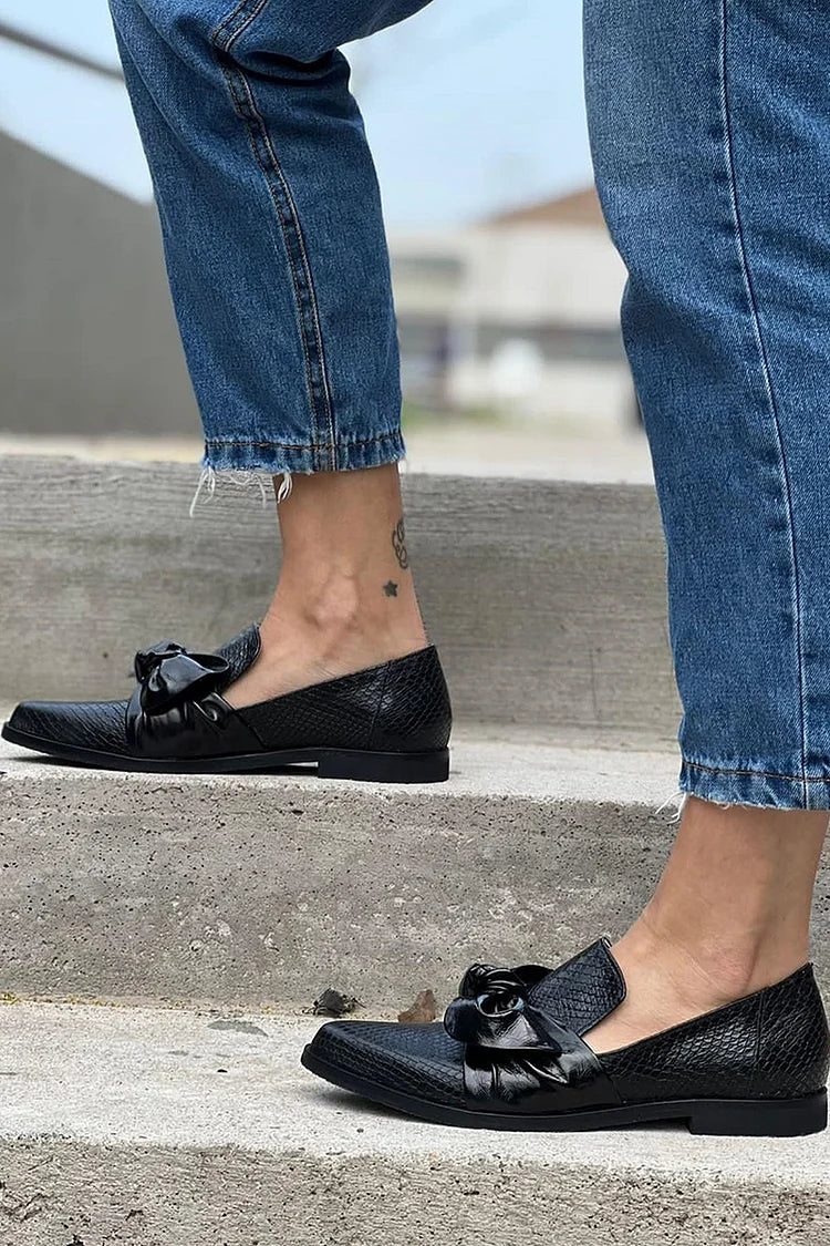 Georgia - Black Loafer With Shiny Bow-15551043076469-Mirella Fiore
