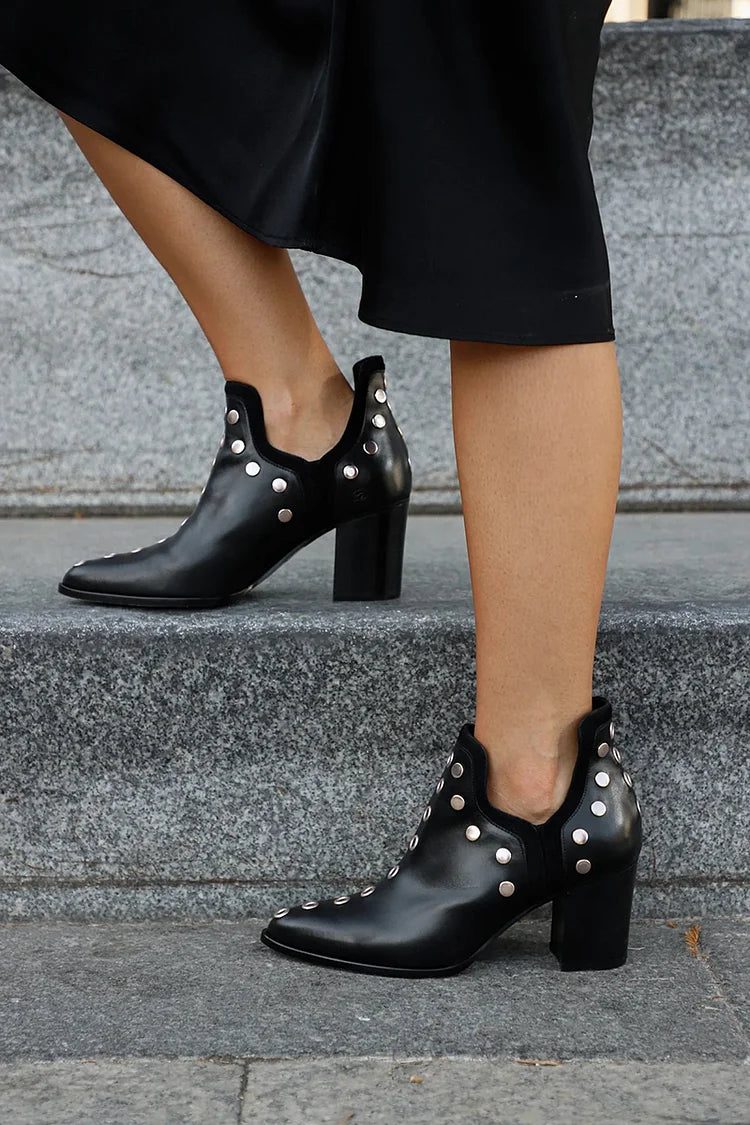 Giselle - Studded Ankle Boot With Wide Heel-15551042191733-Mirella Fiore