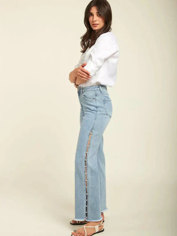 Giuliana – Pearl embellished – Wide leg jeans-15133686104437-Mirella Fiore