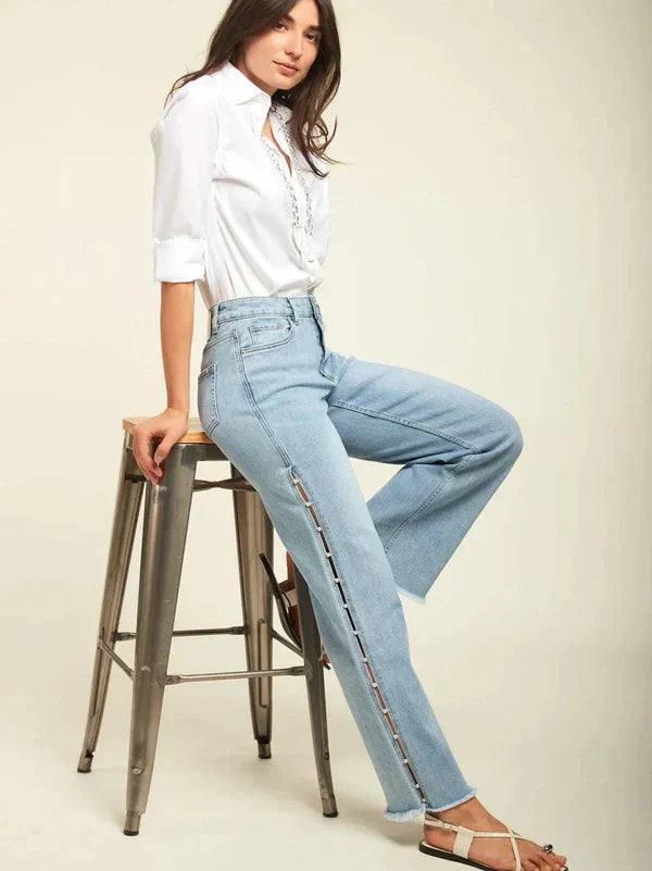 Giuliana – Pearl embellished – Wide leg jeans-15133686104437-Mirella Fiore