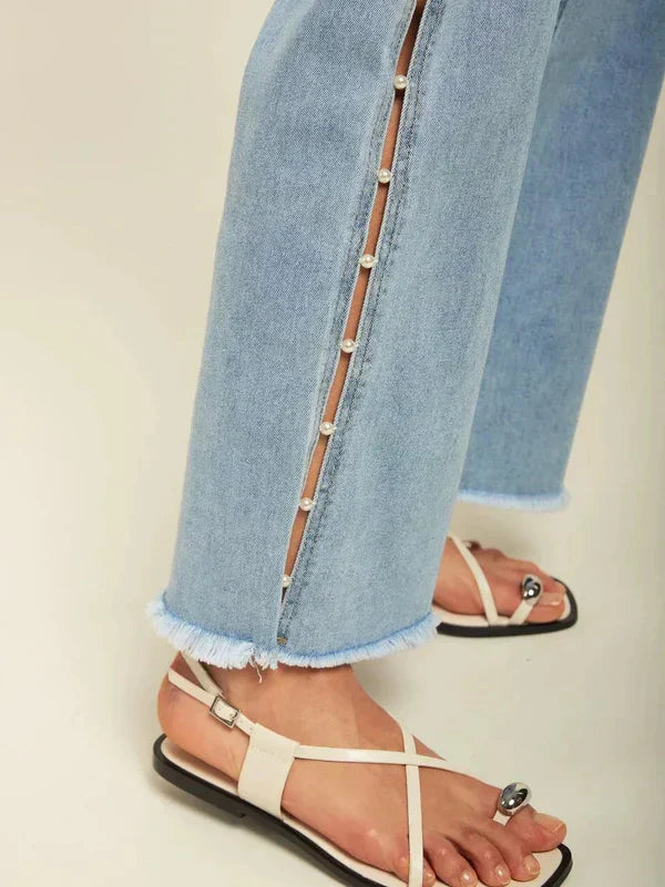 Giuliana – Pearl embellished – Wide leg jeans-15133686104437-Mirella Fiore