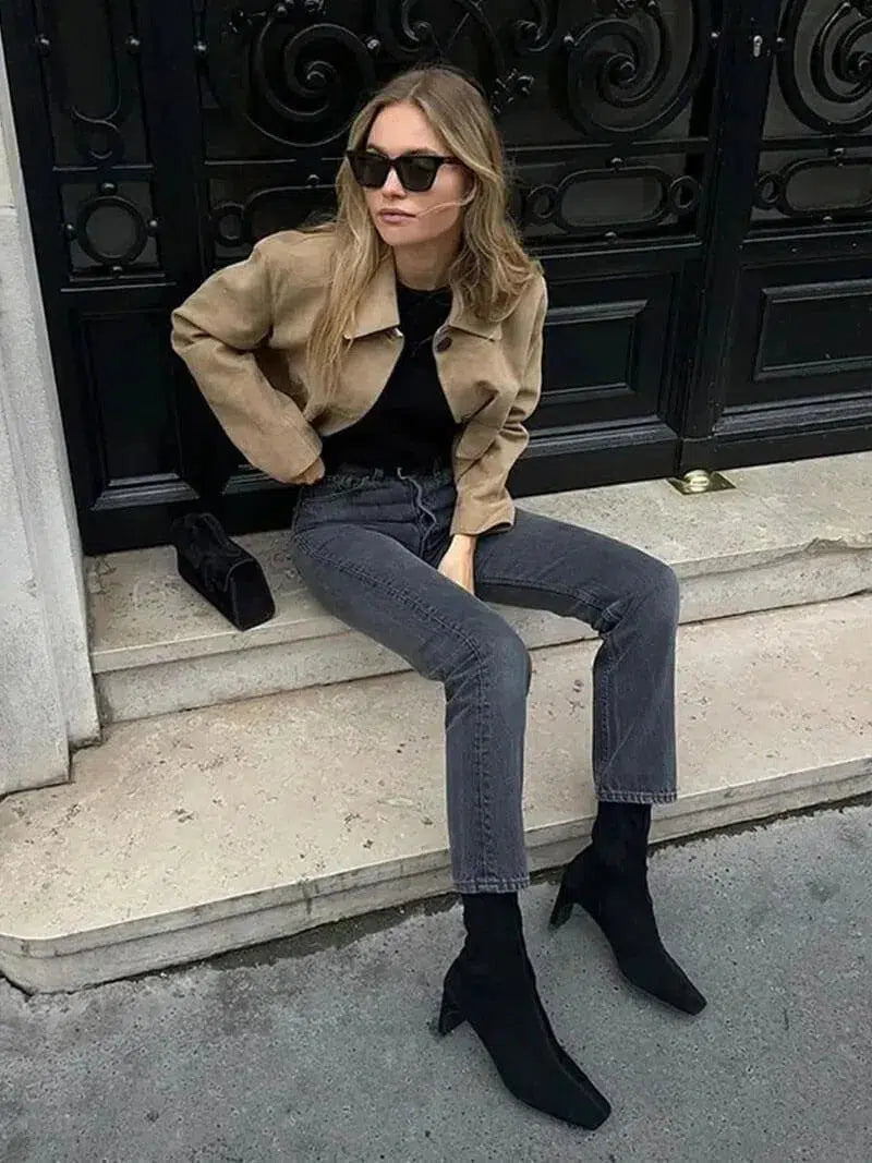 Grazia – Cropped design – Faux suede jacket-15133992386933-Mirella Fiore