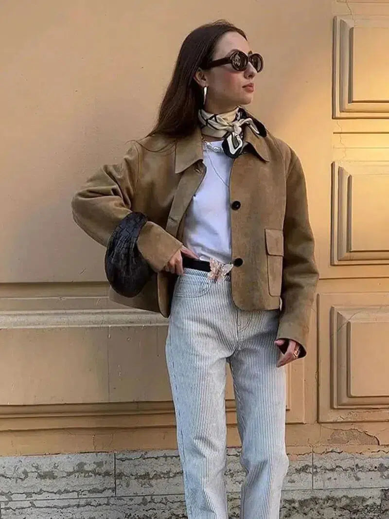 Grazia – Cropped design – Faux suede jacket-15133992386933-Mirella Fiore