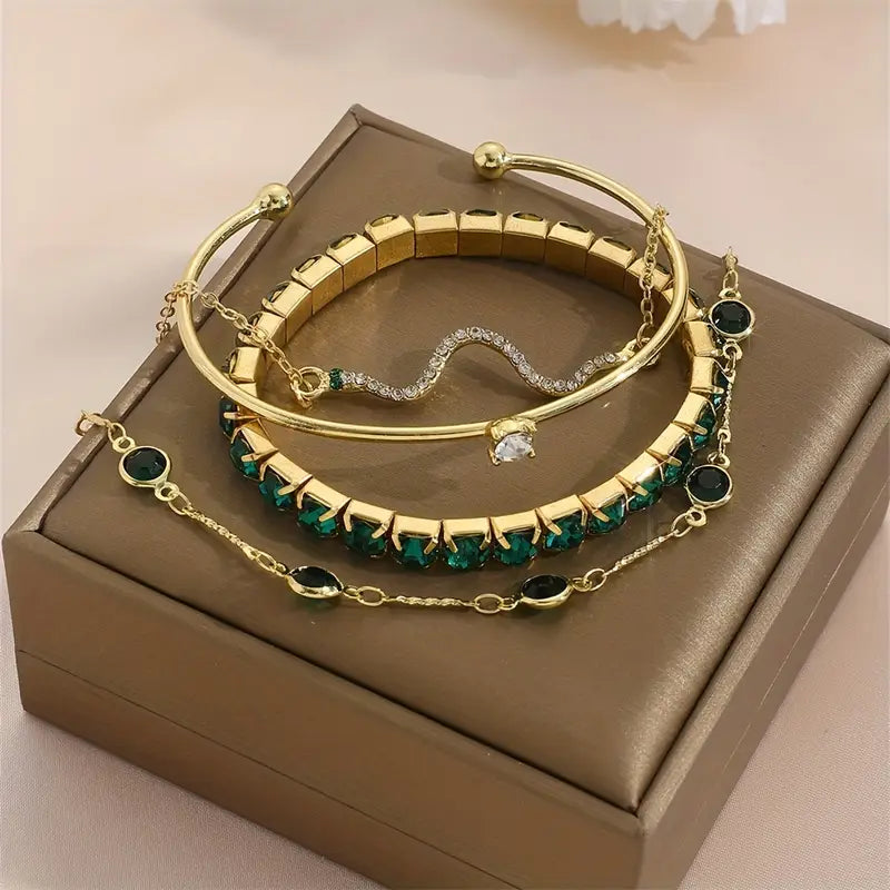 Green Gemstone Bracelet Set-15548284436853-Mirella Fiore