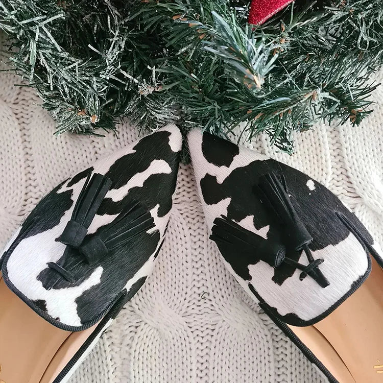 Gwendolyn - Cow Print Loafers With Tasse-15551042650485-Mirella Fiore