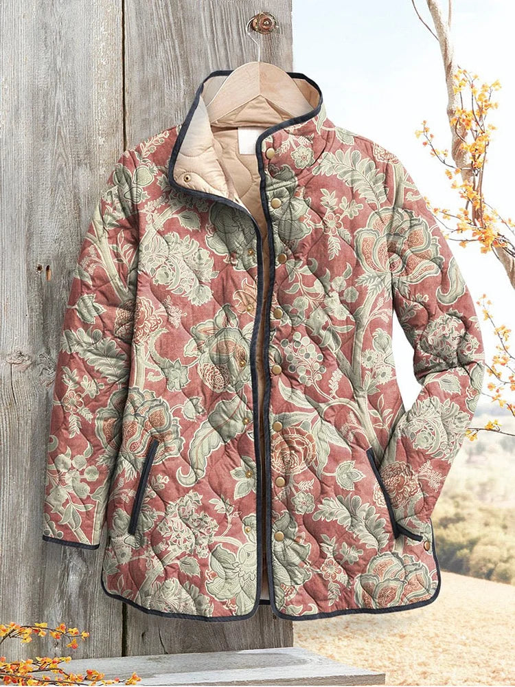 Hanna - Women's Casual Quilted Jacket with Vintage Floral Print-15549061398901-Mirella Fiore