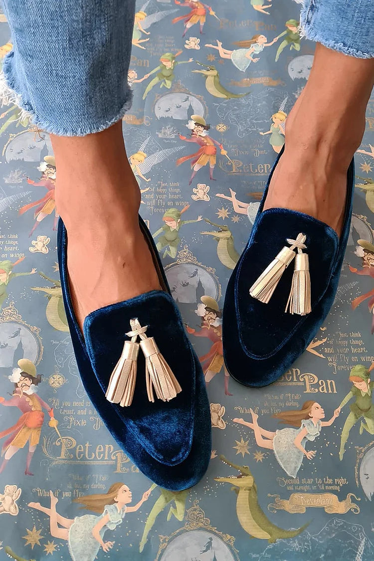 Hannah - Midnight Elegance Loafers with Champagne Tassels-15551039963509-Nancy & Mae Savannah