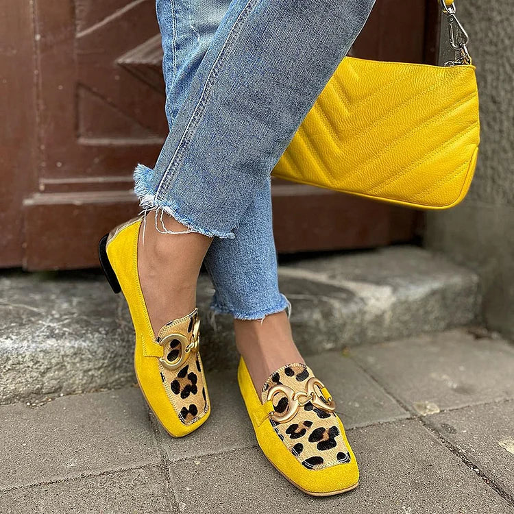 Harmony - Yellow Loafer WIth Animal Print Detail-15551042814325-Mirella Fiore