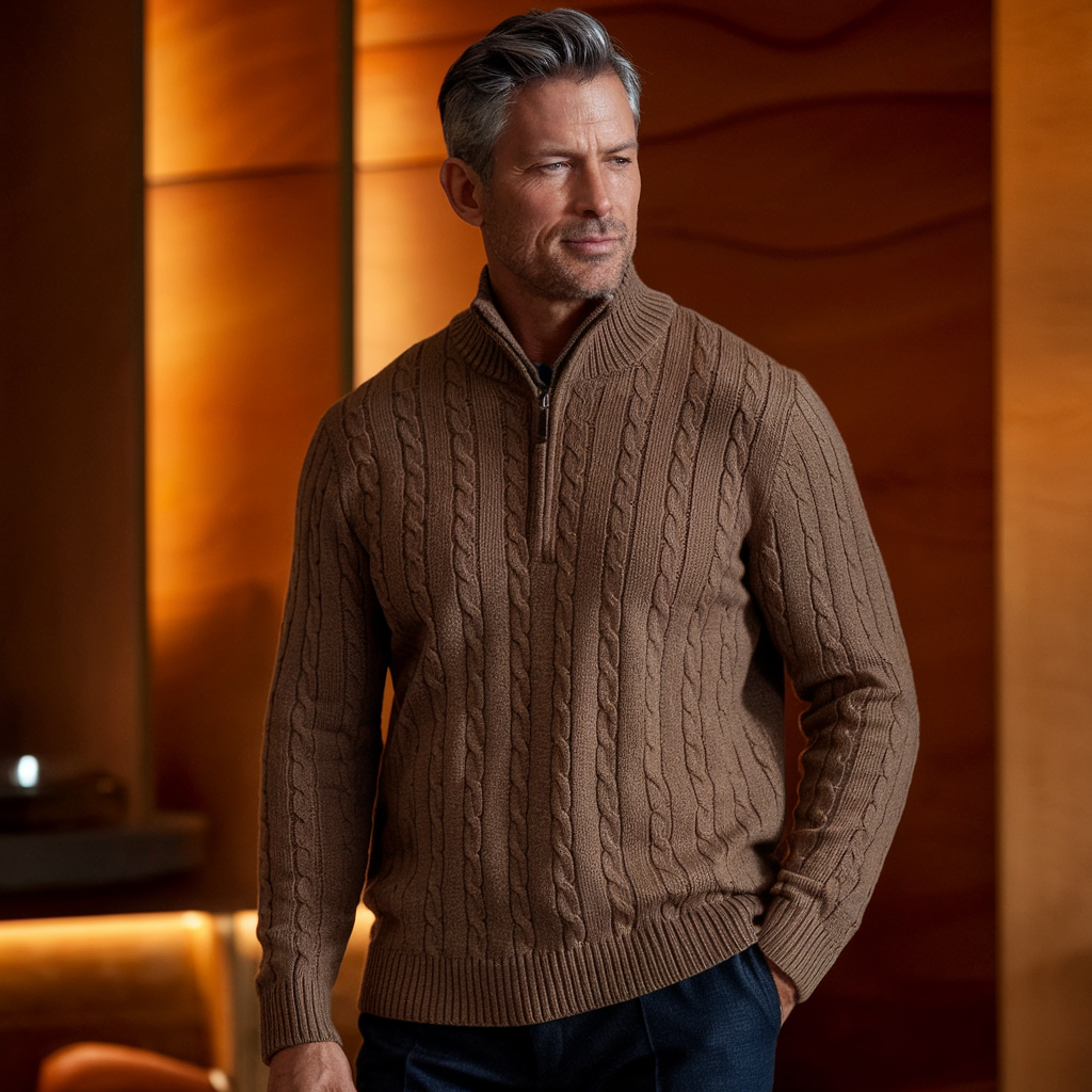 Hayden Half Zip Cable Knit Sweater-15553986429301-Nancy & Mae Savannah