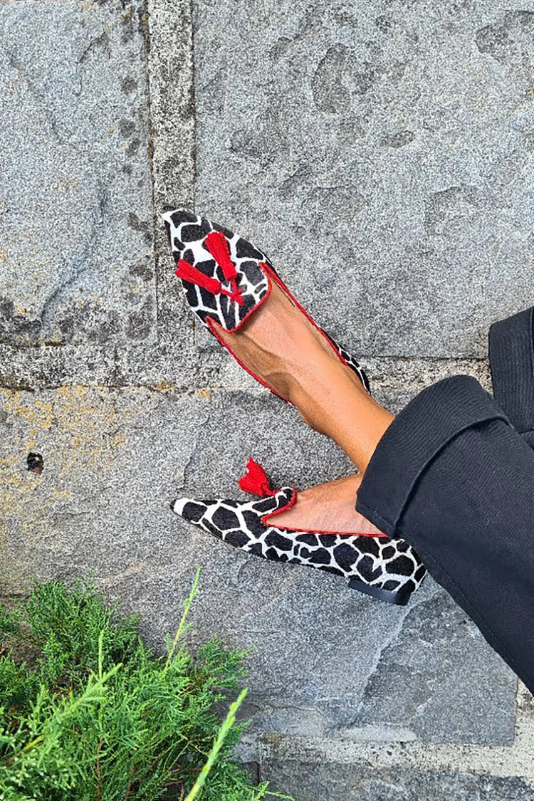 Helena - Animal Print Loafer With Red Fringes-15551040553333-Mirella Fiore