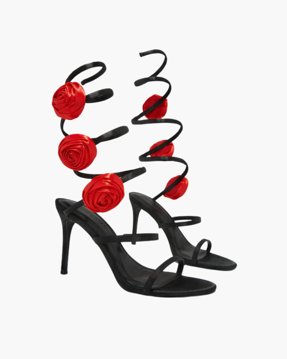 Henriette – Floral embellishment – Rosette coil-strap heels-15133957226869-Mirella Fiore