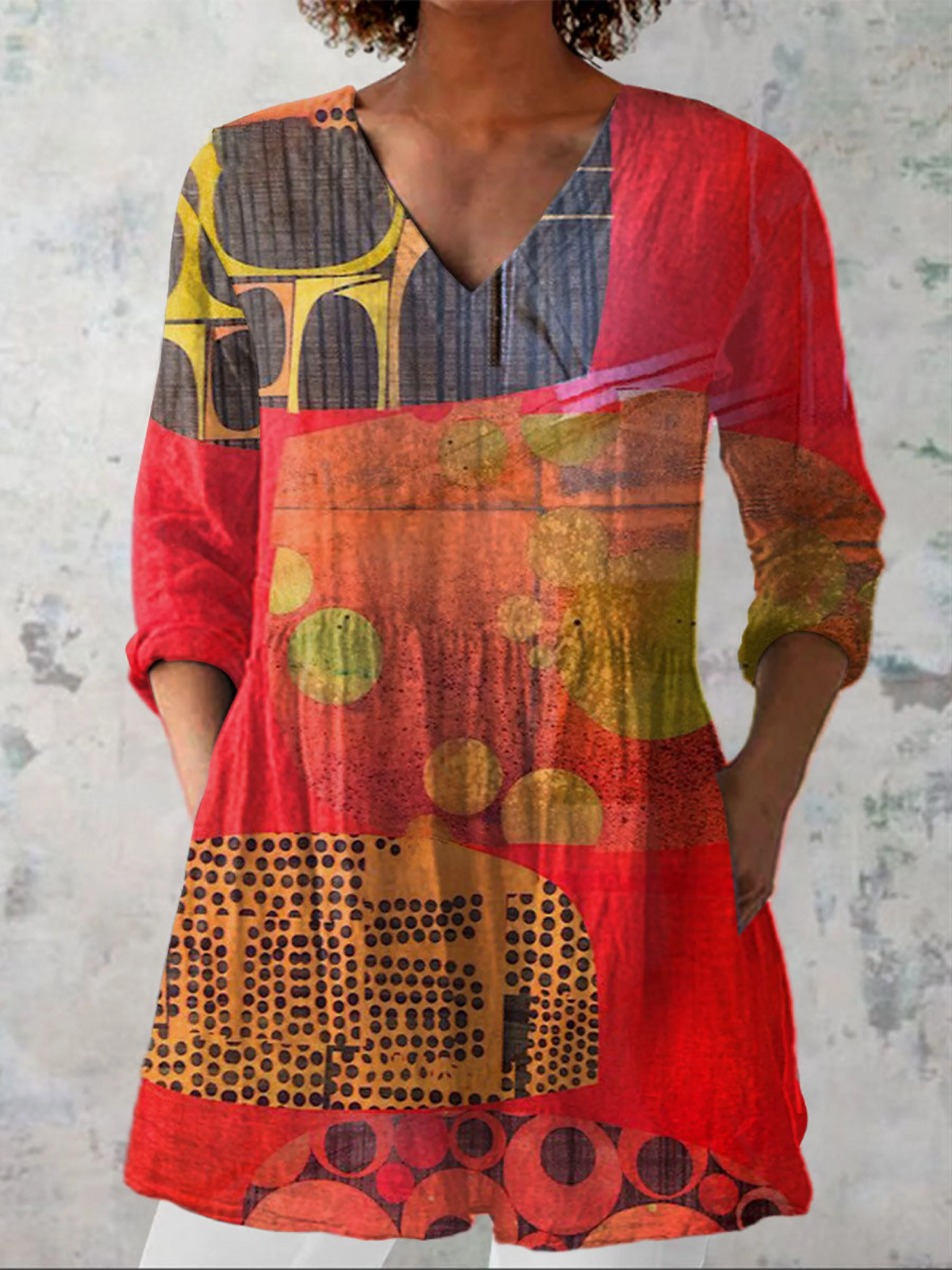 Indira - Long V-Neck Shirt-15550824710517-Mirella Fiore
