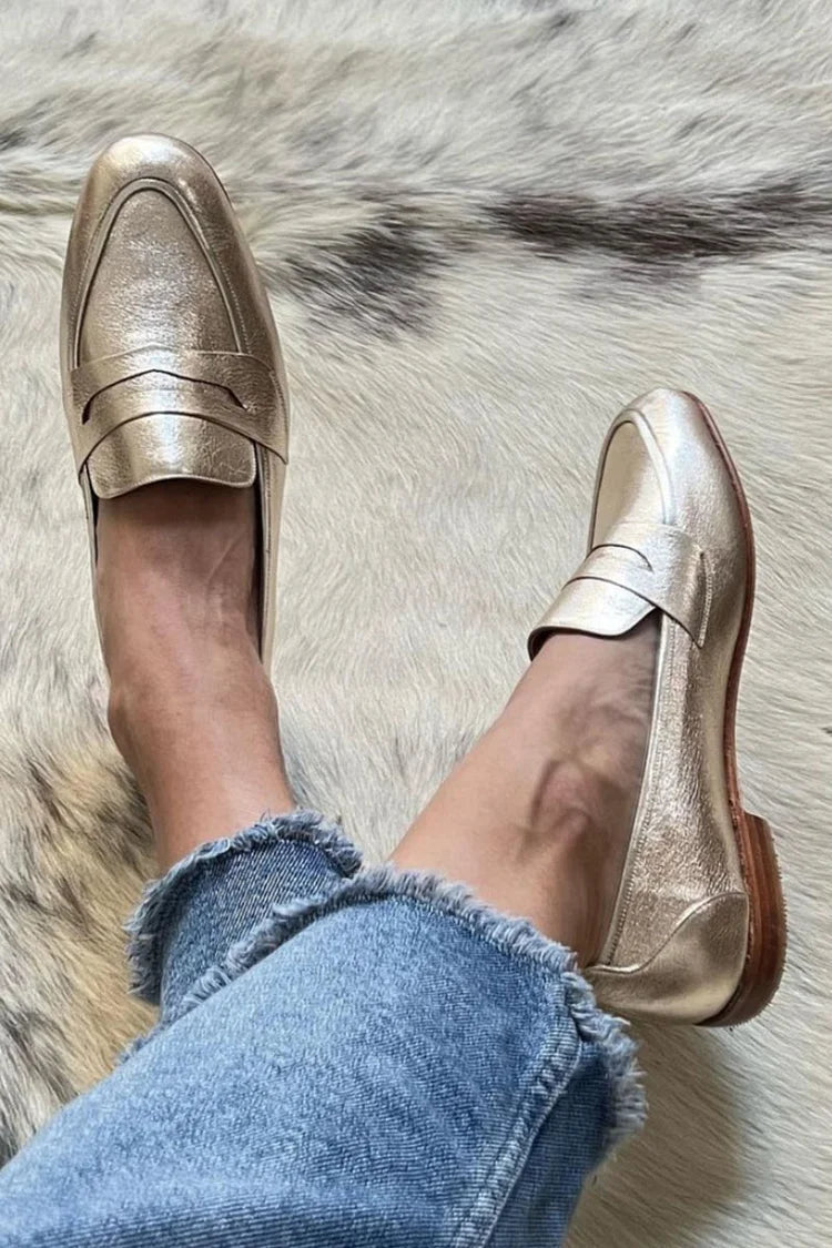 Ingrid - Shiny Light Gold Loafer-15551040684405-Mirella Fiore