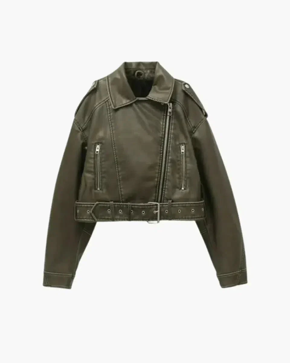 Isla – Cropped fitted design – Belted biker jacket-15133992124789-Mirella Fiore