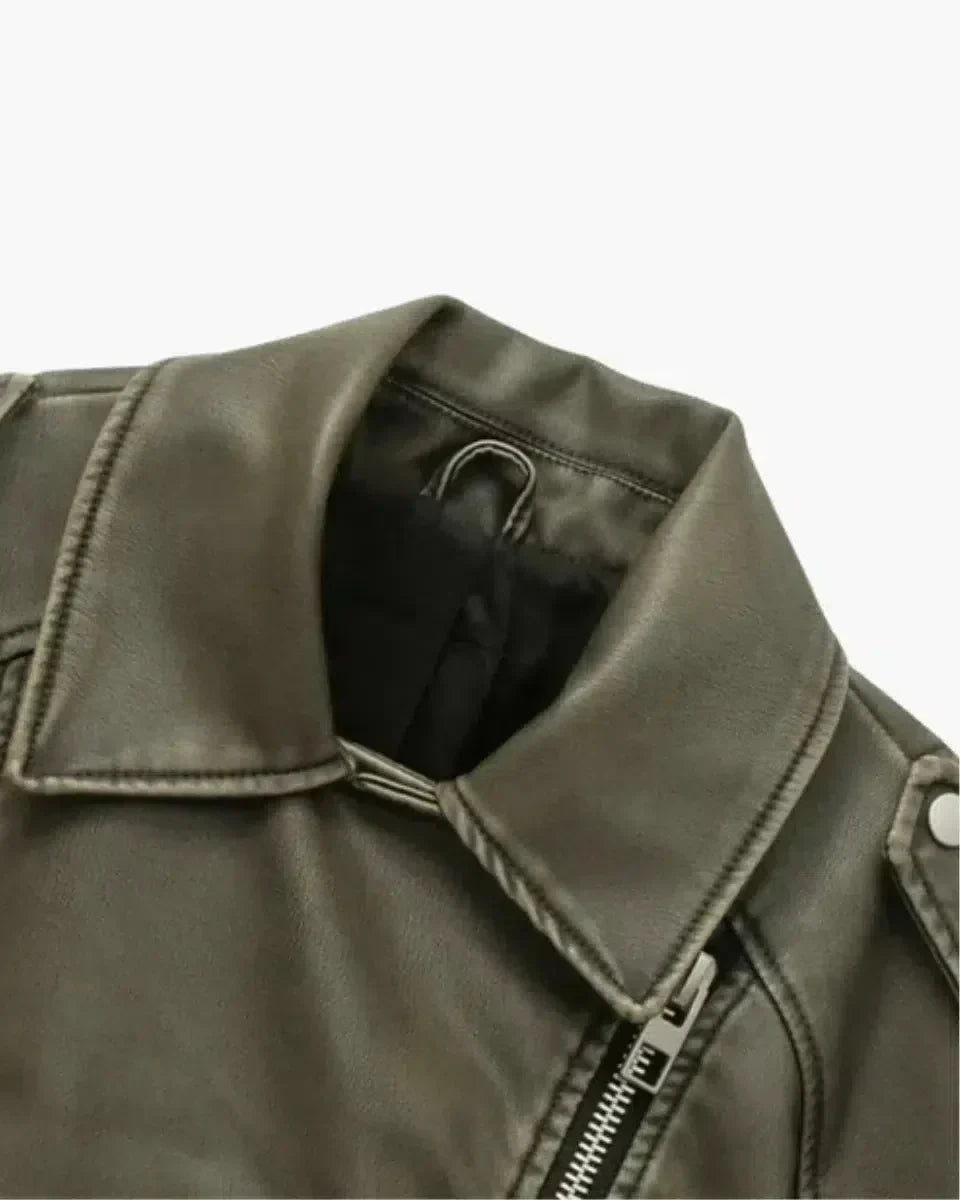 Isla – Cropped fitted design – Belted biker jacket-15133992124789-Mirella Fiore