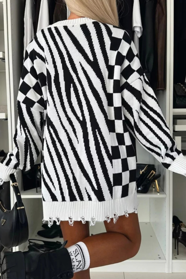 Jannaya – Oversized zebra print – Distressed sweater dress-15354713538933-Mirella Fiore