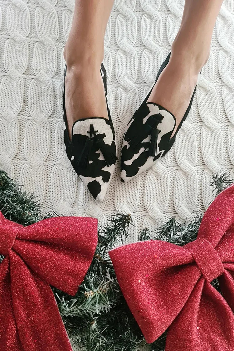 LARK - COW PRINT LOAFERS WITH TASSEL-15553868202357-Mirella Fiore
