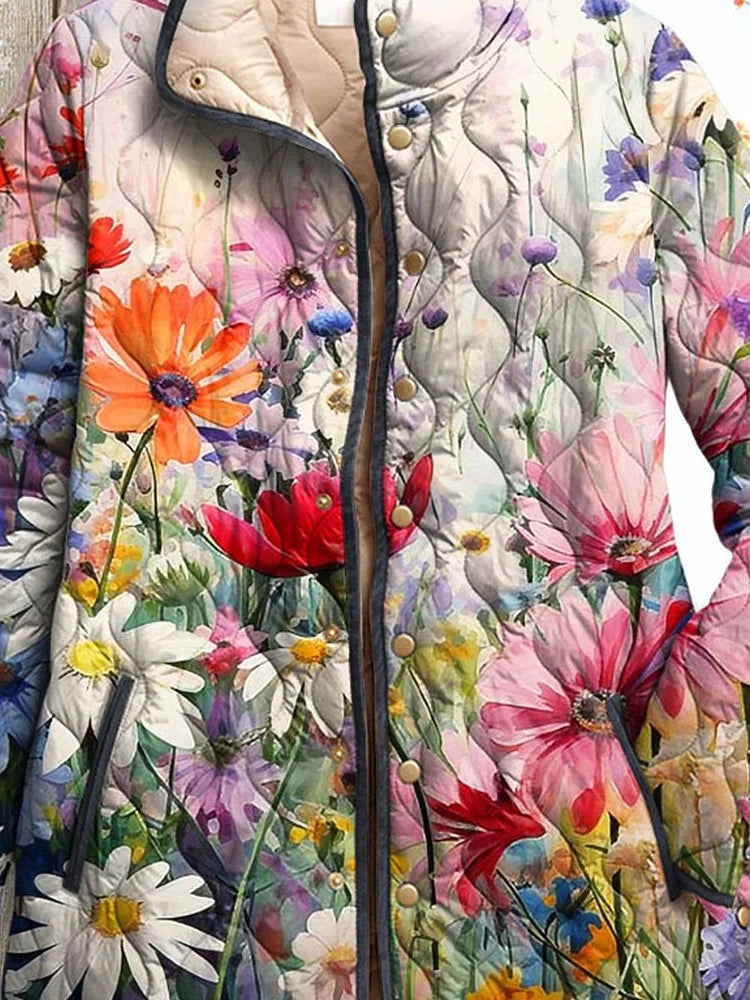 Leah - Charming Floral Print Quilted Jacket for Women - Vintage Casual Style-15549061333365-Mirella Fiore