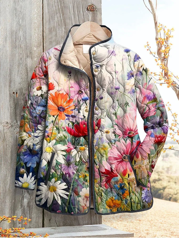 Leah - Charming Floral Print Quilted Jacket for Women - Vintage Casual Style-15549061333365-Mirella Fiore