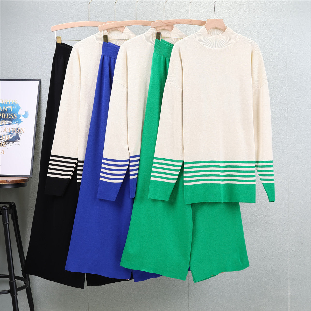 Lia - Classic and Comfortable Bicolor Set with Stand-Up Collar-15553173979509-Mirella Fiore