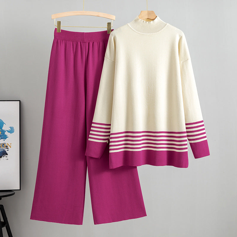 Lia - Classic and Comfortable Bicolor Set with Stand-Up Collar-15553173979509-Mirella Fiore