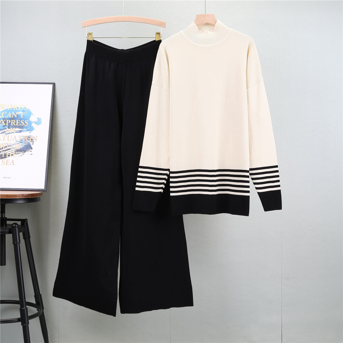 Lia - Classic and Comfortable Bicolor Set with Stand-Up Collar-15553173979509-Mirella Fiore