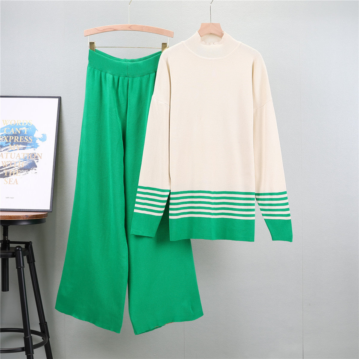 Lia - Classic and Comfortable Bicolor Set with Stand-Up Collar-15553173979509-Mirella Fiore