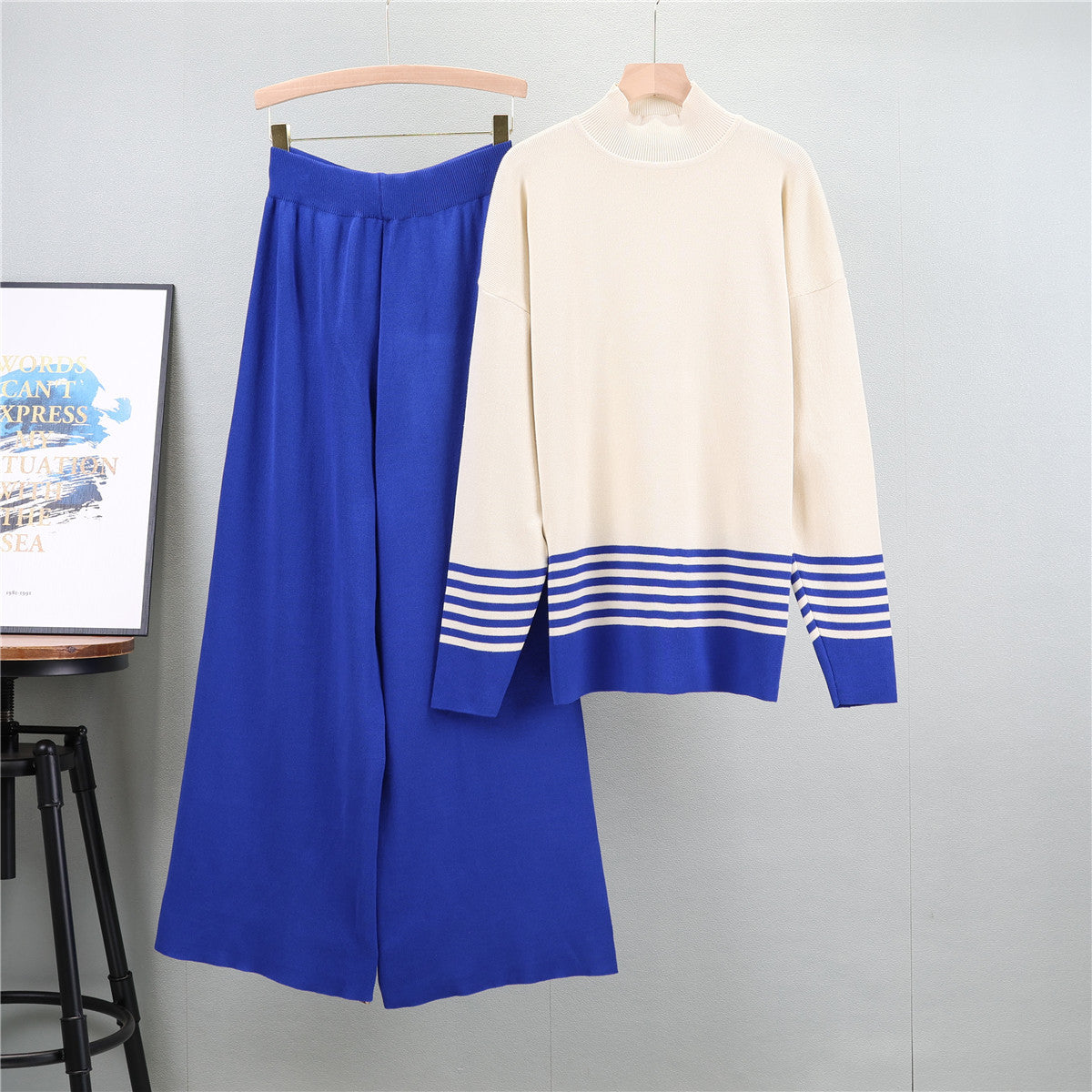 Lia - Classic and Comfortable Bicolor Set with Stand-Up Collar-15553173979509-Mirella Fiore