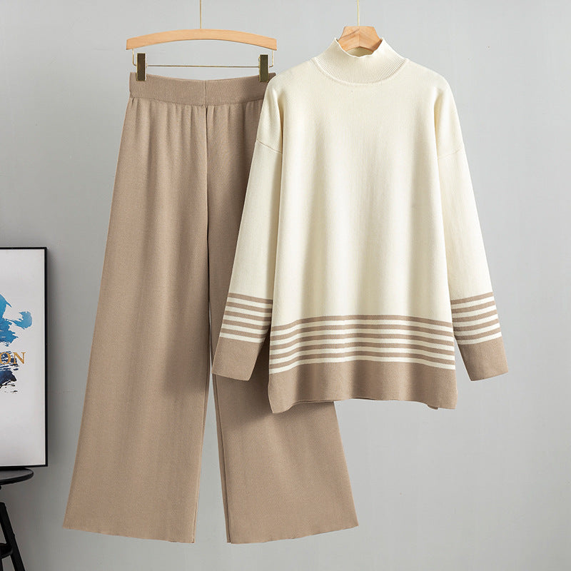 Lia - Classic and Comfortable Bicolor Set with Stand-Up Collar-15553173979509-Mirella Fiore