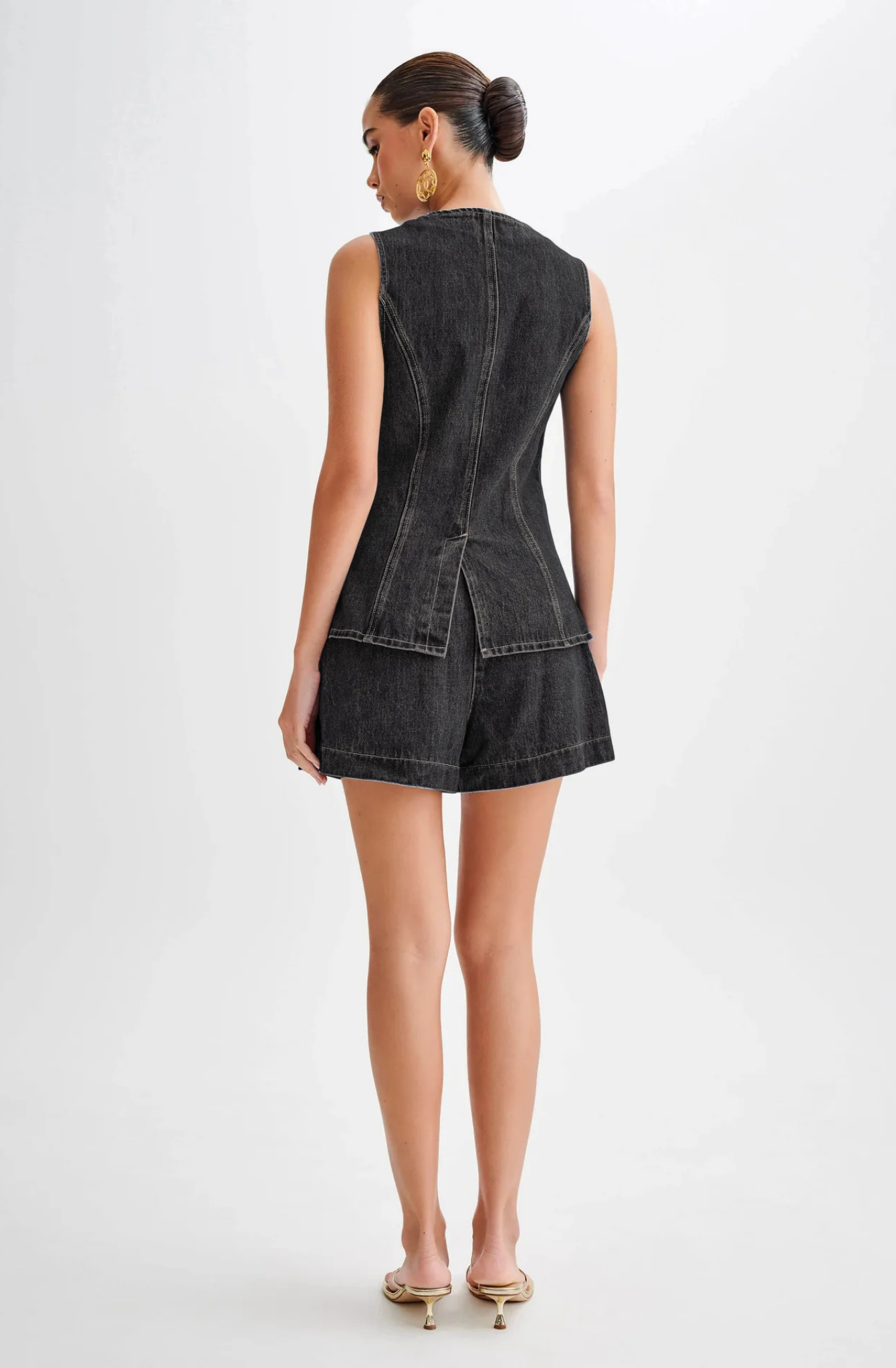 Lila – Button-Detail Denim Set – Top and Shorts-15274612097397-Mirella Fiore
