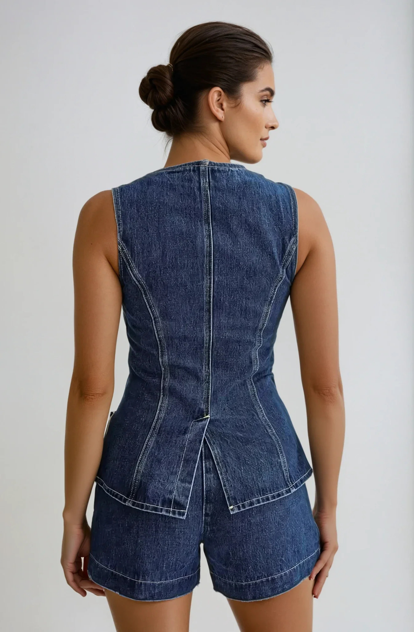 Lila – Button-Detail Denim Set – Top and Shorts-15274612097397-Mirella Fiore