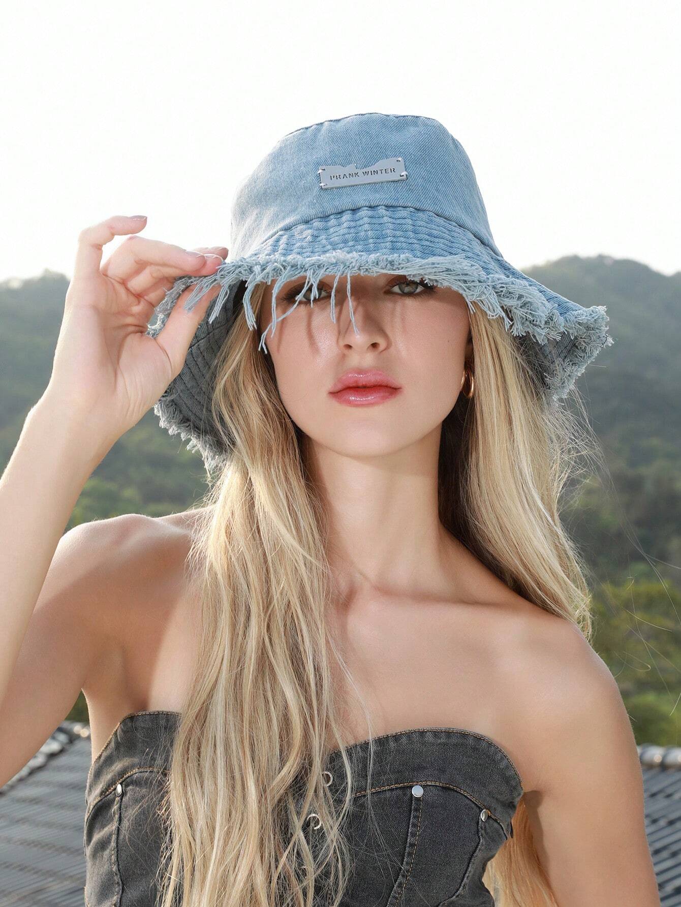 Lioré – Distressed edge – Washed denim bucket hat-15133817045365-Nancy & Mae Savannah