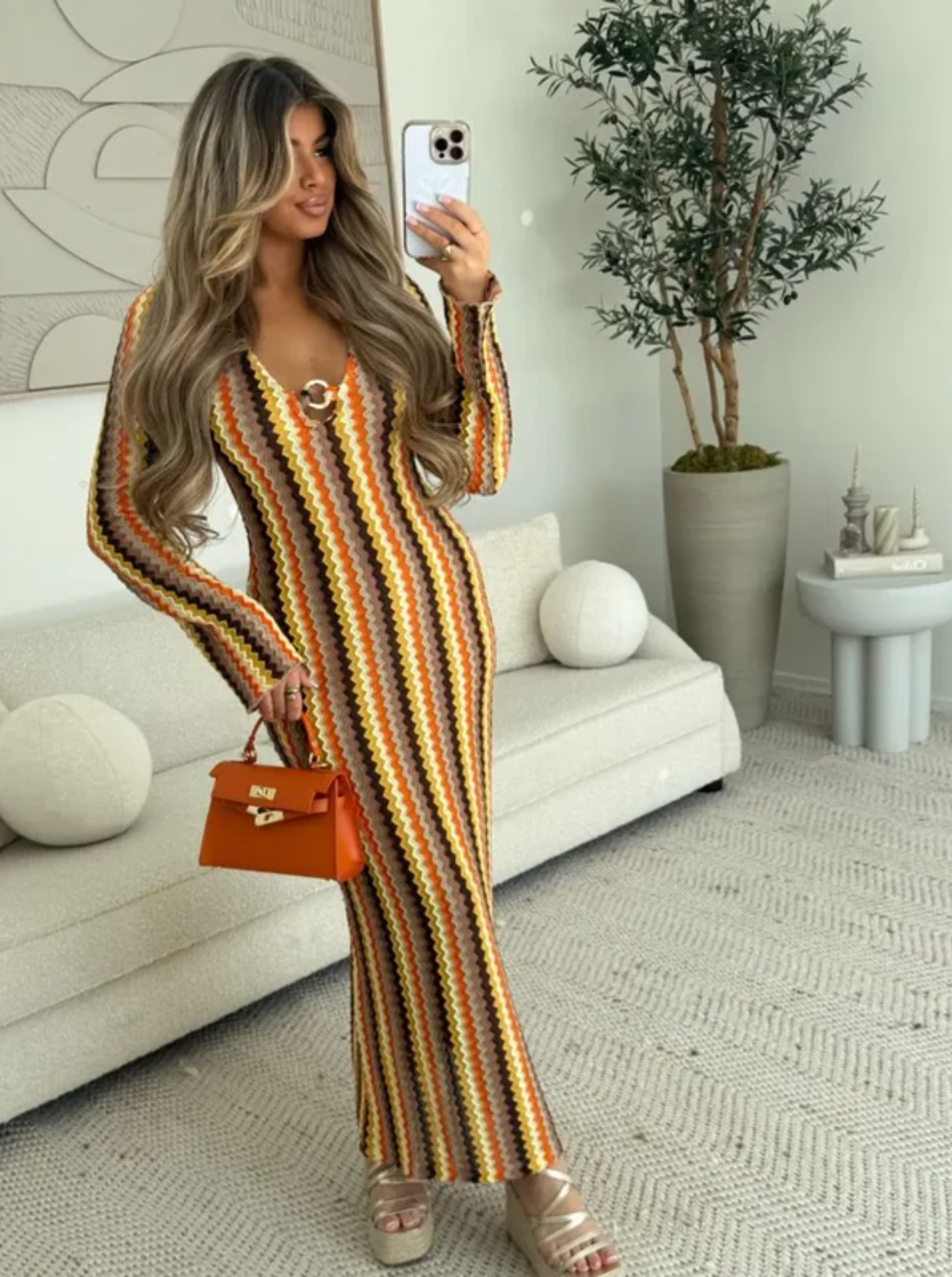 Lunarie – Retro chevron knit – Maxi dress-15283423084917-Mirella Fiore