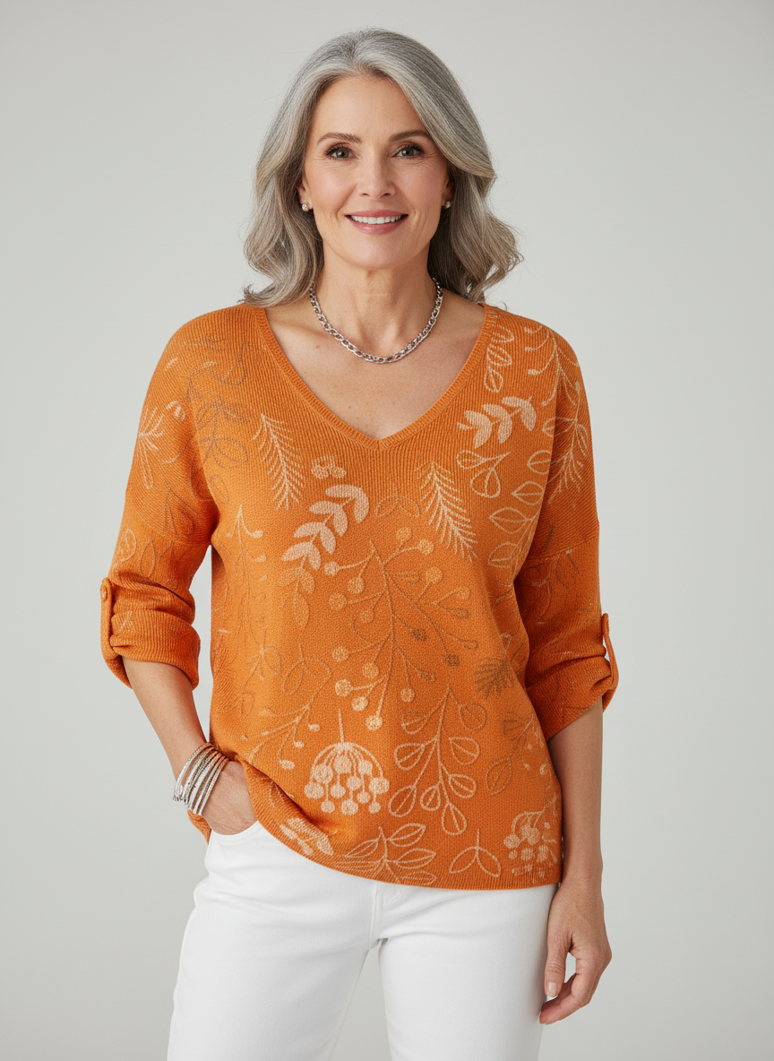 MIRELLE - Cotton Blend Sweater with Leaf Pattern-15550859444597-Nancy & Mae Savannah