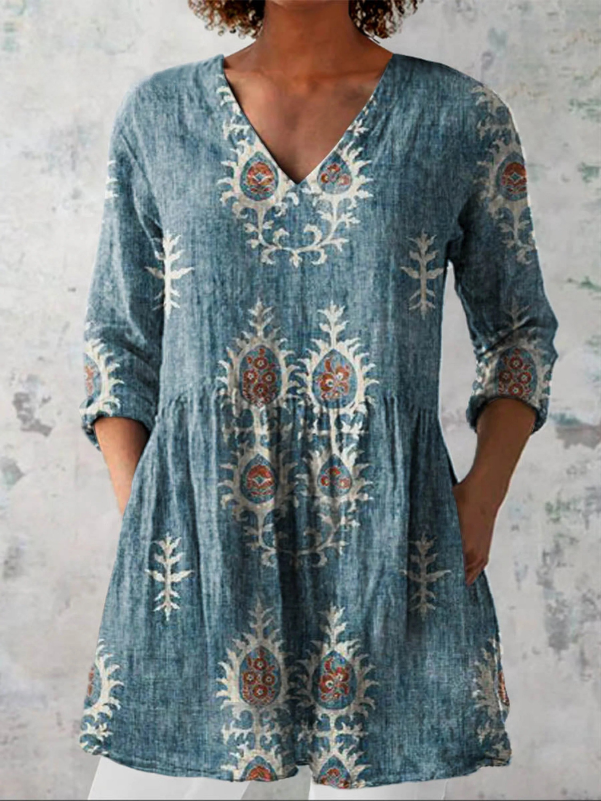 Maeve - Long V-Neck Shirt-15550824579445-Mirella Fiore