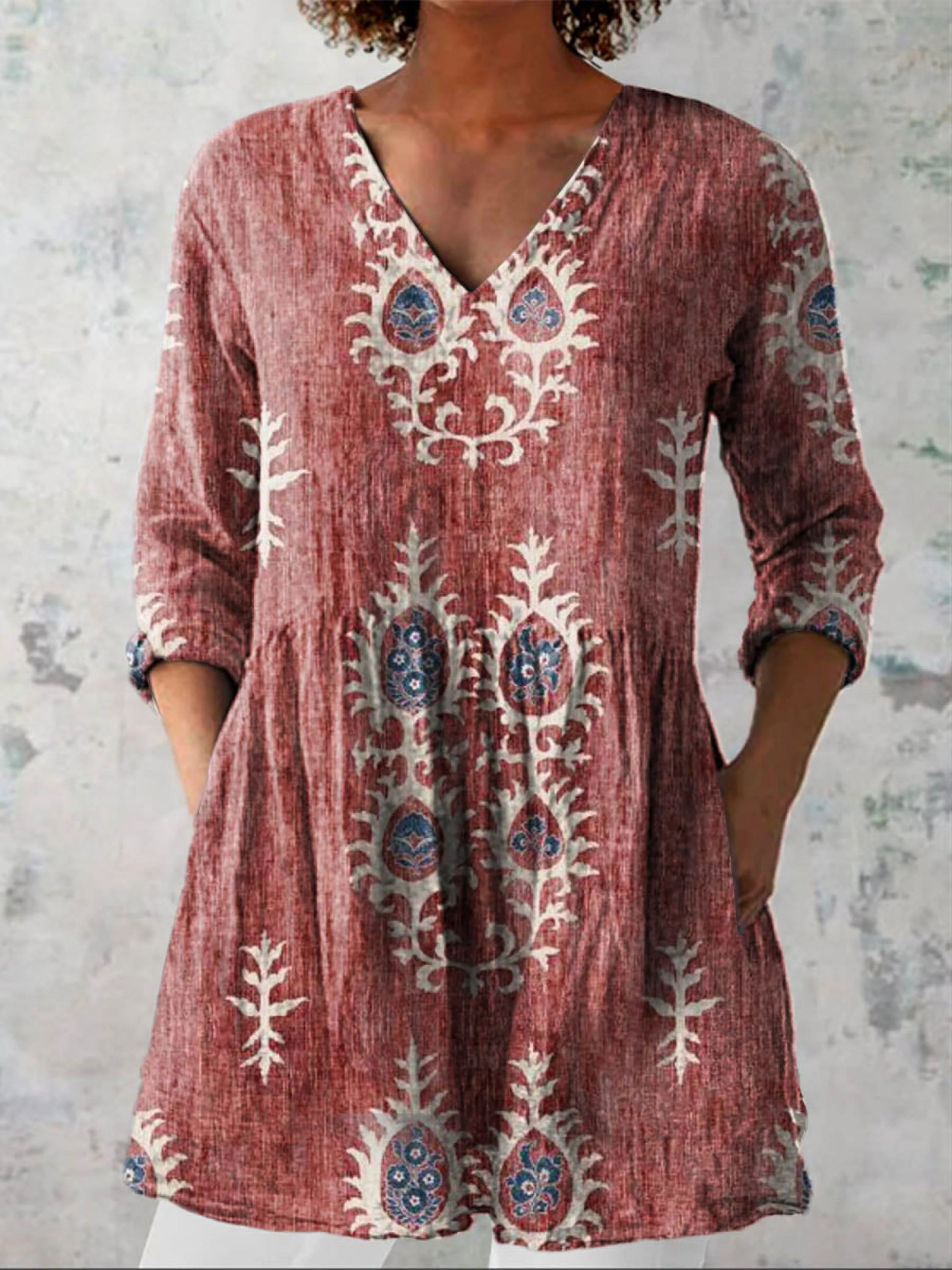 Maeve - Long V-Neck Shirt-15550824579445-Mirella Fiore