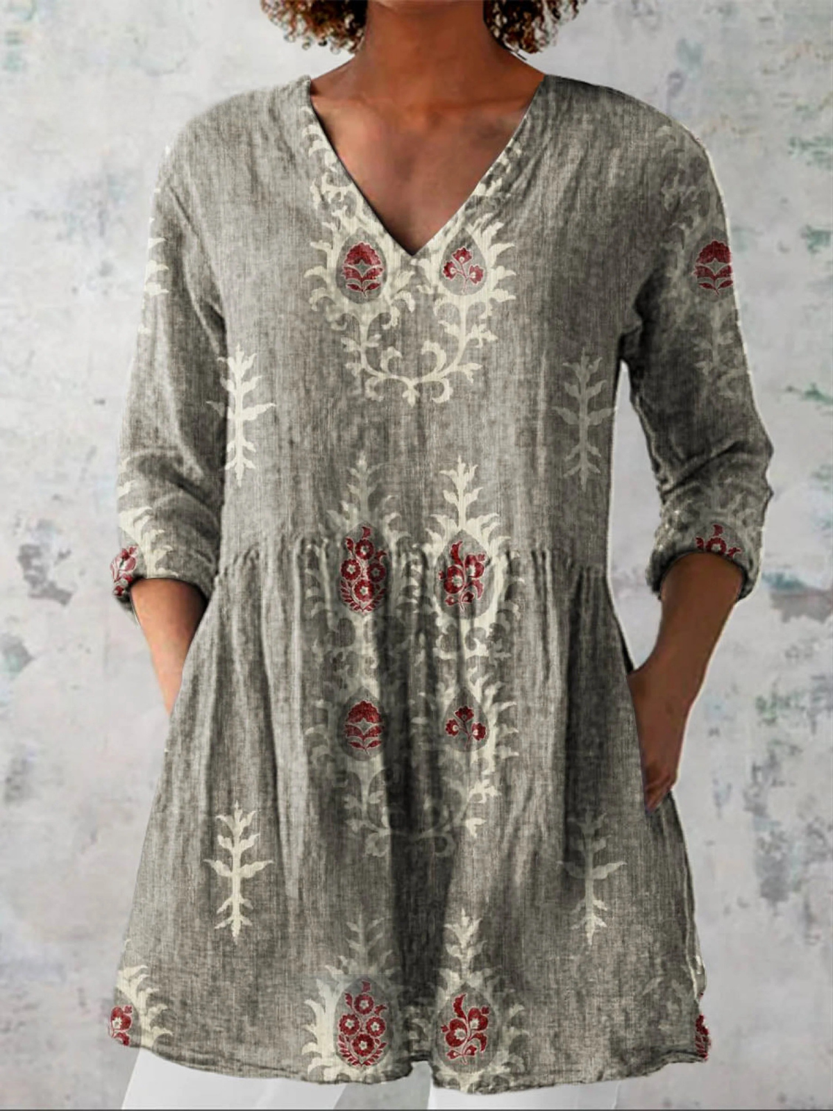 Maeve - Long V-Neck Shirt-15550824579445-Mirella Fiore