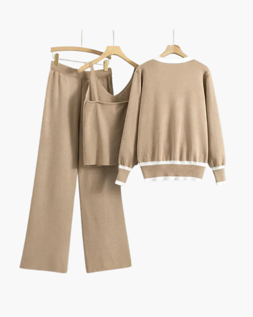 Marguerite – V-neck zip-up cardigan – Three-piece knit set-15133957357941-Mirella Fiore