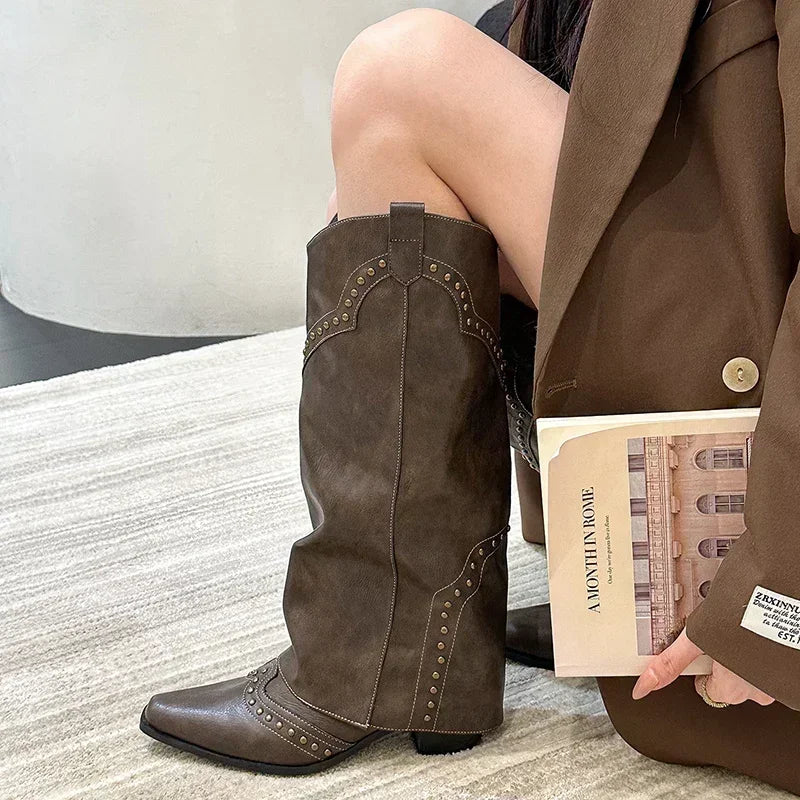 Marissa - Studded Slouch Western Boots-15550871437685-Mirella Fiore