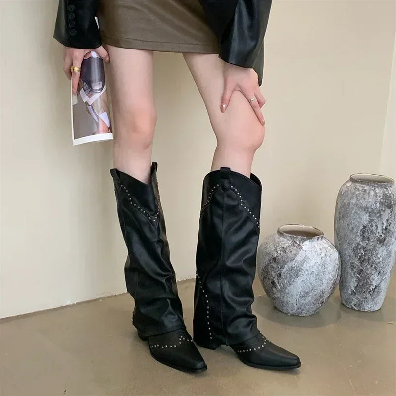 Marissa - Studded Slouch Western Boots-15550871437685-Mirella Fiore