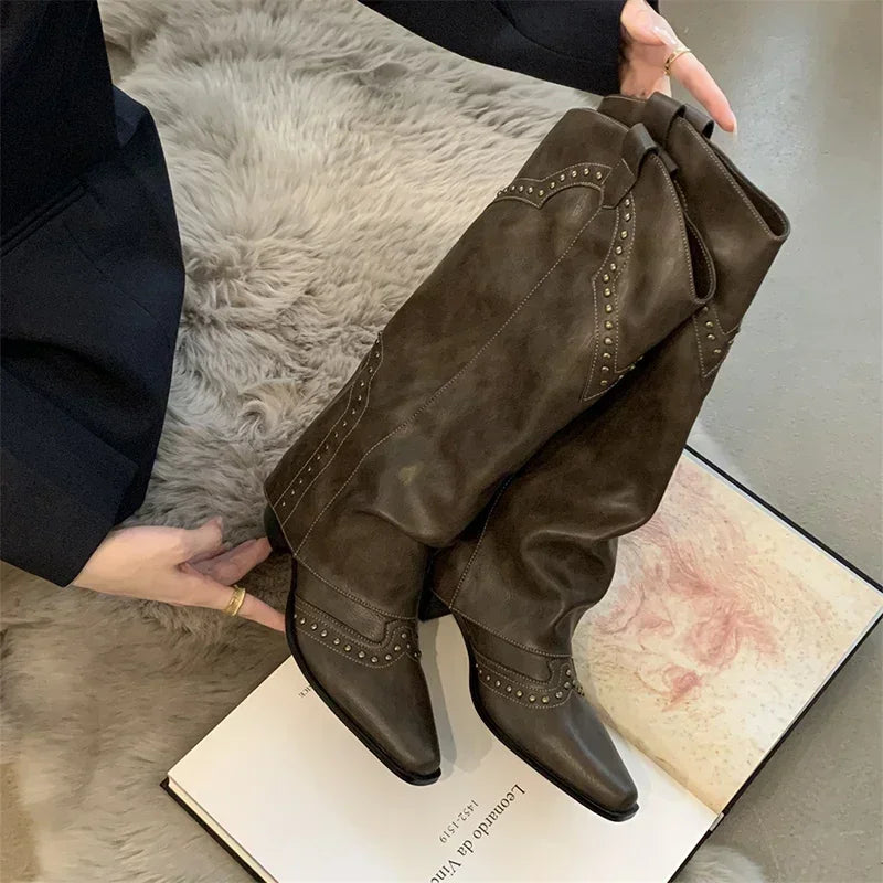 Marissa - Studded Slouch Western Boots-15550871437685-Mirella Fiore