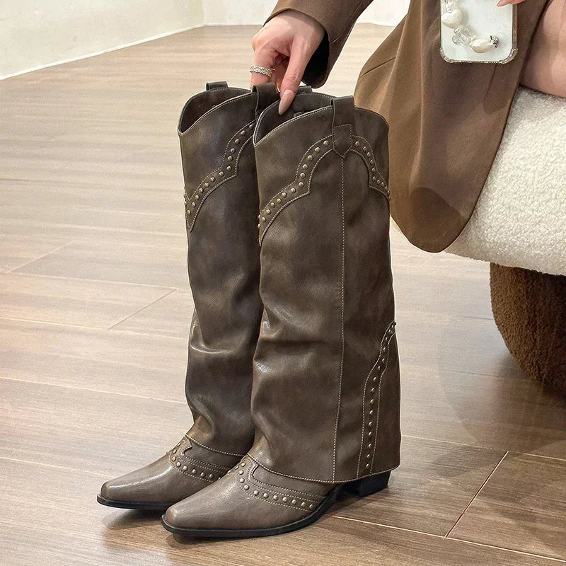 Marissa - Studded Slouch Western Boots-15550871437685-Mirella Fiore